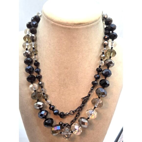 VTG JOAN RIVER'S RARE MIRROR CRYSTAL KNOTTED GRADUATED BEADED NECKLACE - Picture 1 of 2